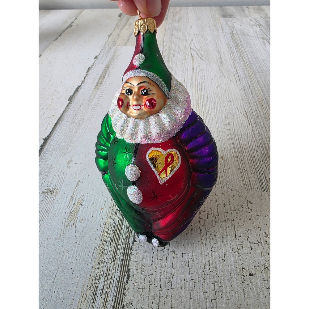 Vintage radko caring clown jester glass glitter ornament‎ circus Xmas tree